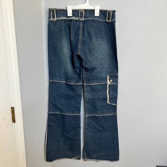 Anthropologie Wide Leg Frayed Patchwork Dark Wash Jeans - Picture 3 of 6